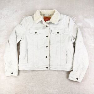 Levi's Jean Jacket Youth XL Cream Sherpa Lined Denim Trucker White Tab